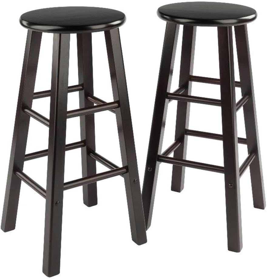 Winsome Element 2-Piece 29In Bar Stool Set, Black Finish, Solid Wood, Modern Design
