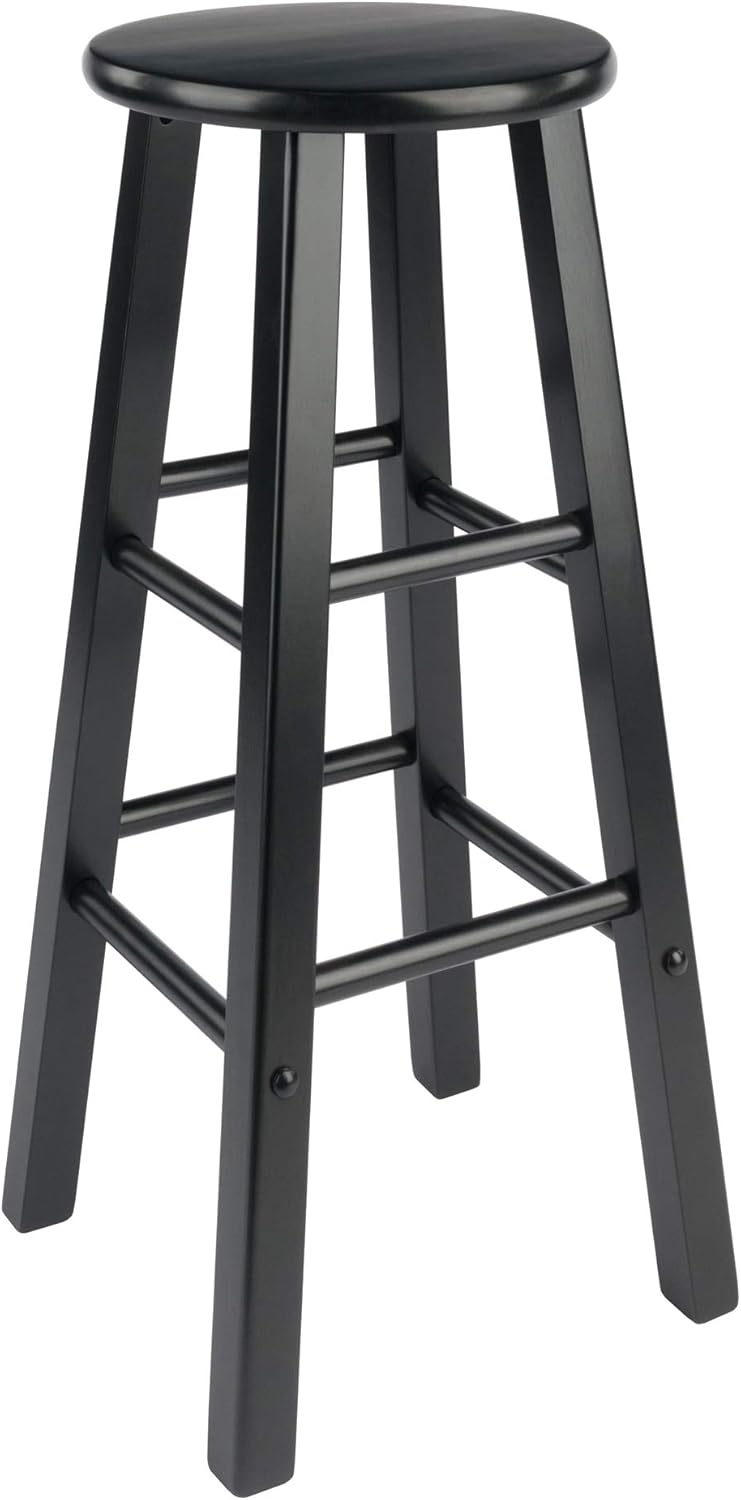 Winsome Element 2-Piece 29In Bar Stool Set, Black Finish, Solid Wood, Modern Design