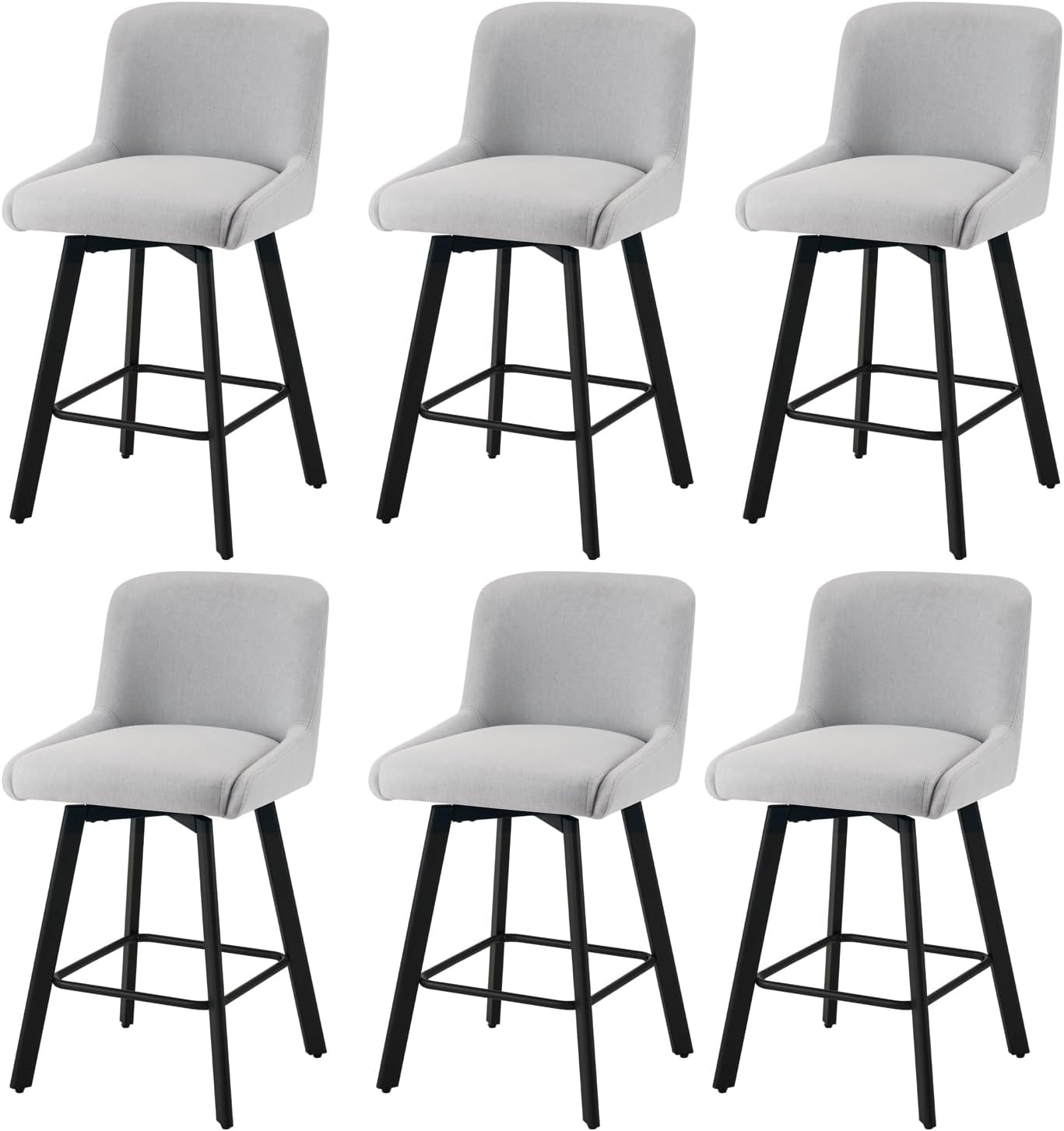 Swivel Bar Stools Set of 2, 26''H Upholstered Barstools with Backs, Modern Counter Height Bar Stool Chairs for Kitchen Island, Metal Legs, Fabric, Gray Counter Stools