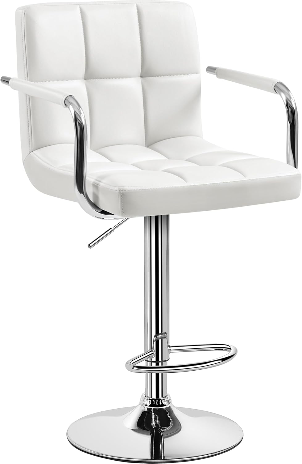 Yaheetech Bar Stools Set of 2, PU Leather Adjustable Swivel Barstools, Hydraulic Kitchen Counter Height Bar Chairs with Armrest and Back for Bar, Kitchen, Dining Room, Beige