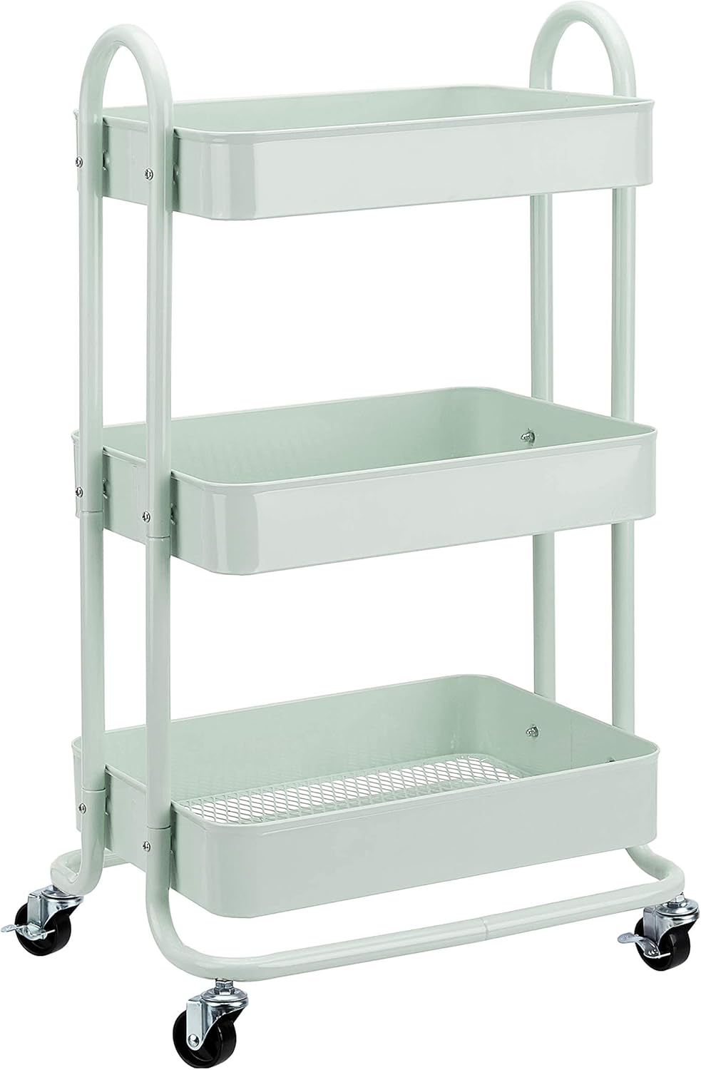 Amazon Basics 3-Tier Rolling Utility or Kitchen Cart, Lockable Wheels, Multifunctional Storage, White