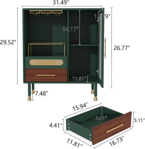 ARTPOWER Modern Coffee Bar Cabinet with Wine Glass Rack and Drawers, Green Liquor Cabinet with Pull-Out Wine Storage for Kitchen, Dining Room, Living Room | Wine Glass Rack, Drawers