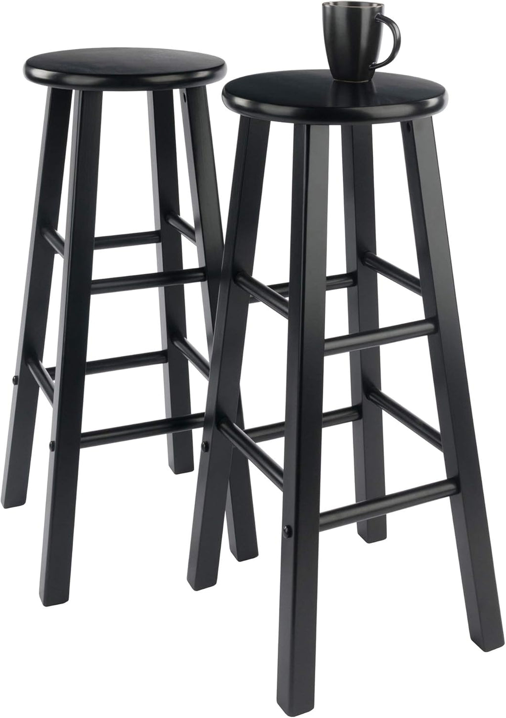 Winsome Element 2-Piece 29In Bar Stool Set, Black Finish, Solid Wood, Modern Design