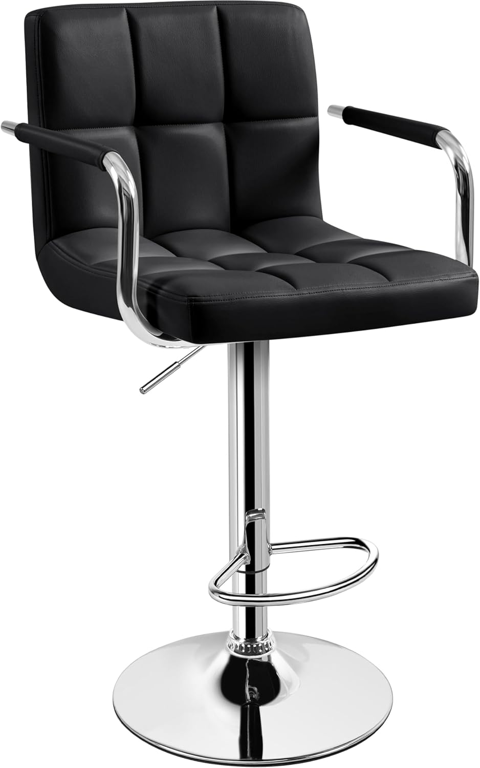 Yaheetech Bar Stools Set of 2, PU Leather Adjustable Swivel Barstools, Hydraulic Kitchen Counter Height Bar Chairs with Armrest and Back for Bar, Kitchen, Dining Room, Beige