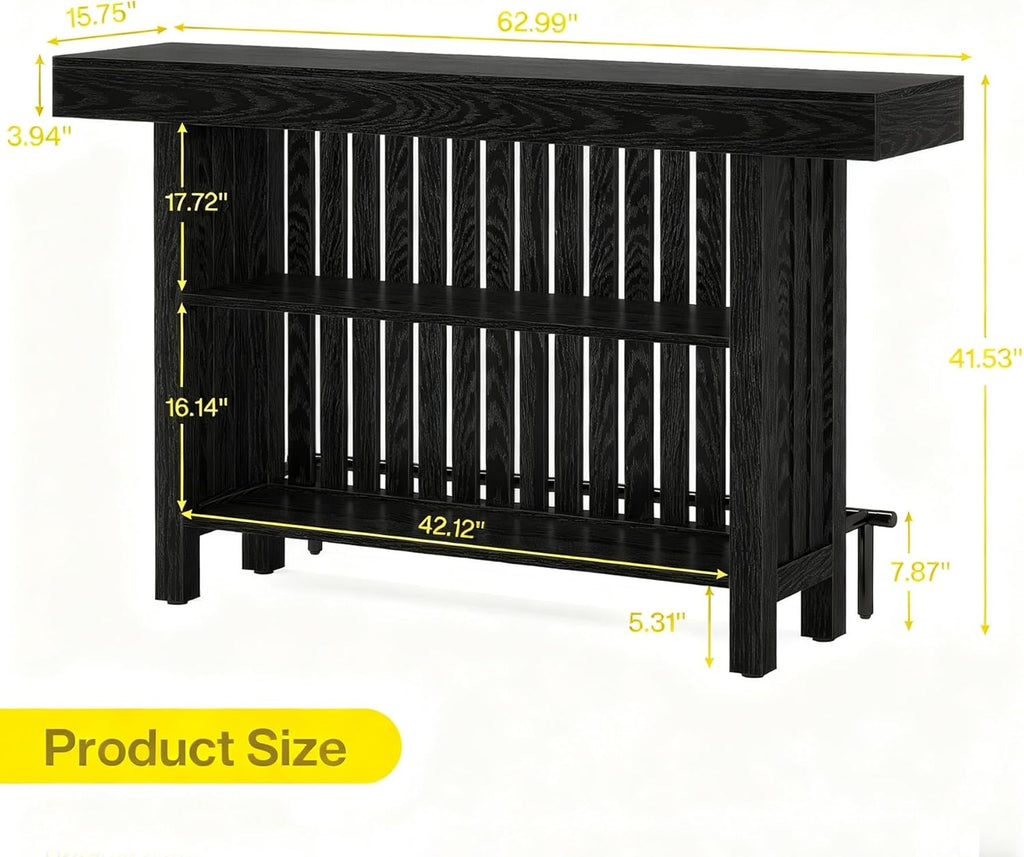 Tribesigns Bar Table with Footrest, 63 Inches Modern Home Bar Unit with 2-Tier Storage, 42" H Counter Height Pub Table for Kitchen Island, Living Room, Dining Room (Black)