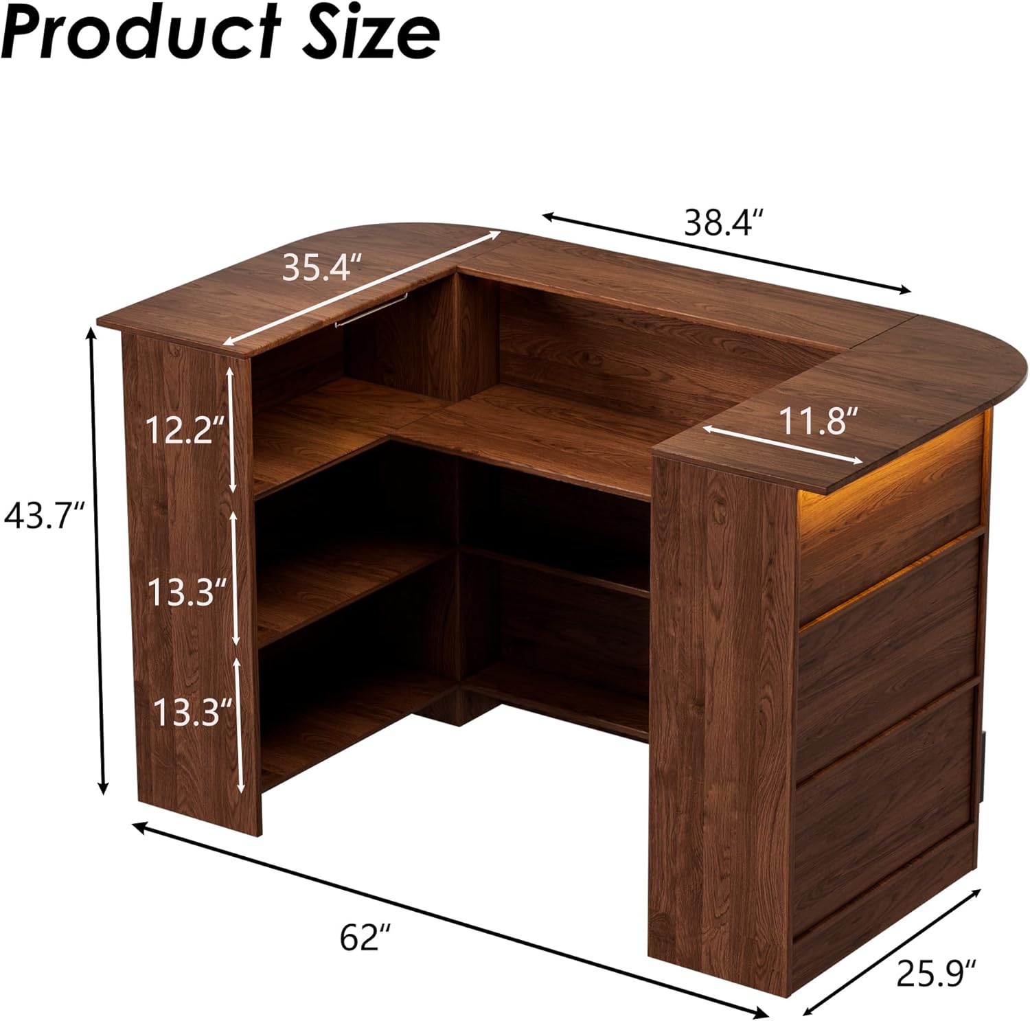 PAKASEPT Home Unit Bar Cabinet with LED Light & Stemware Holders, 3 Tier Liquor Bar Wooden Storage Cabinet, Modern U-Shaped Liquor Table Cabinet for Living Room, Dining Room