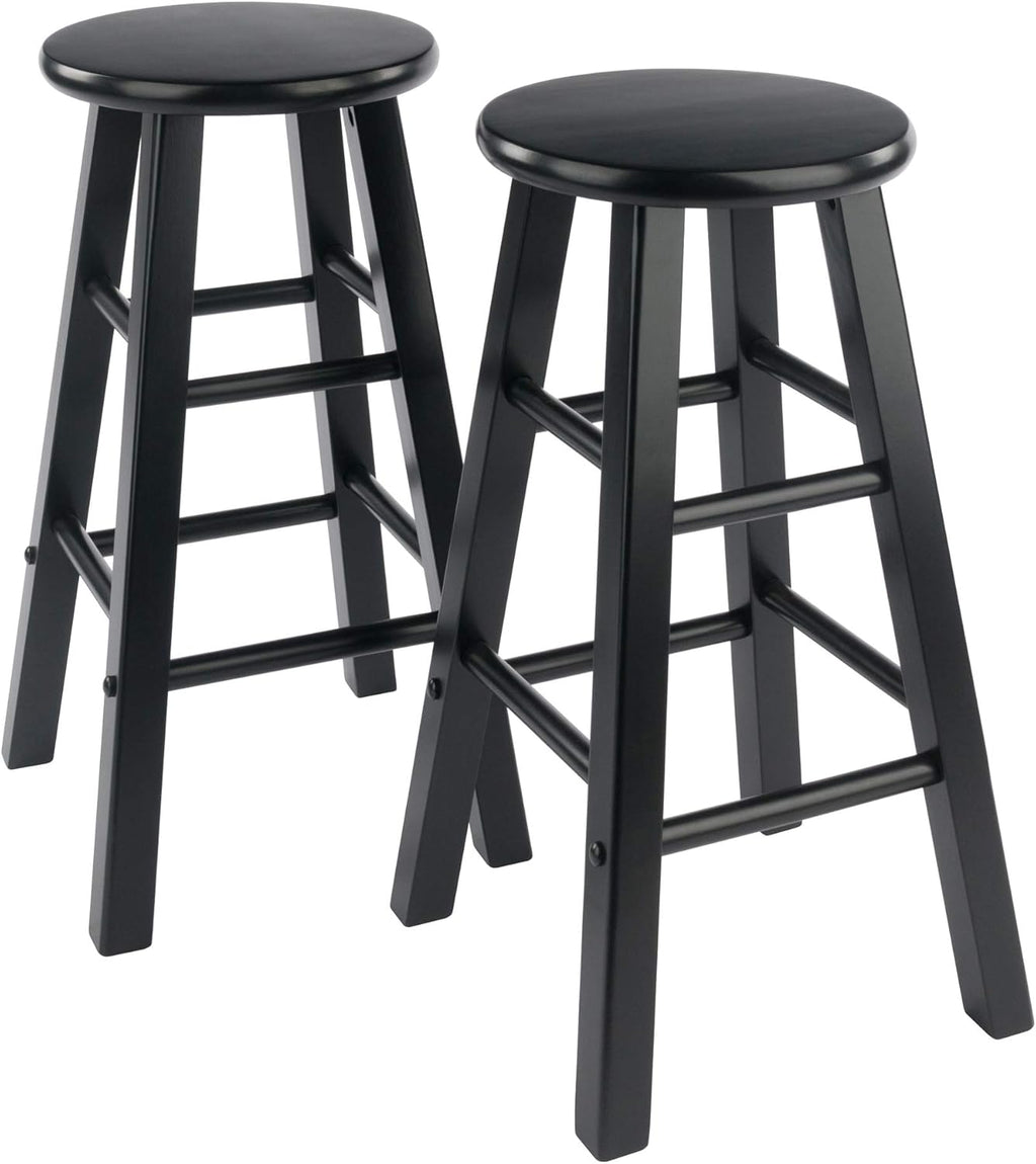 Winsome Element 2-Piece 29In Bar Stool Set, Black Finish, Solid Wood, Modern Design