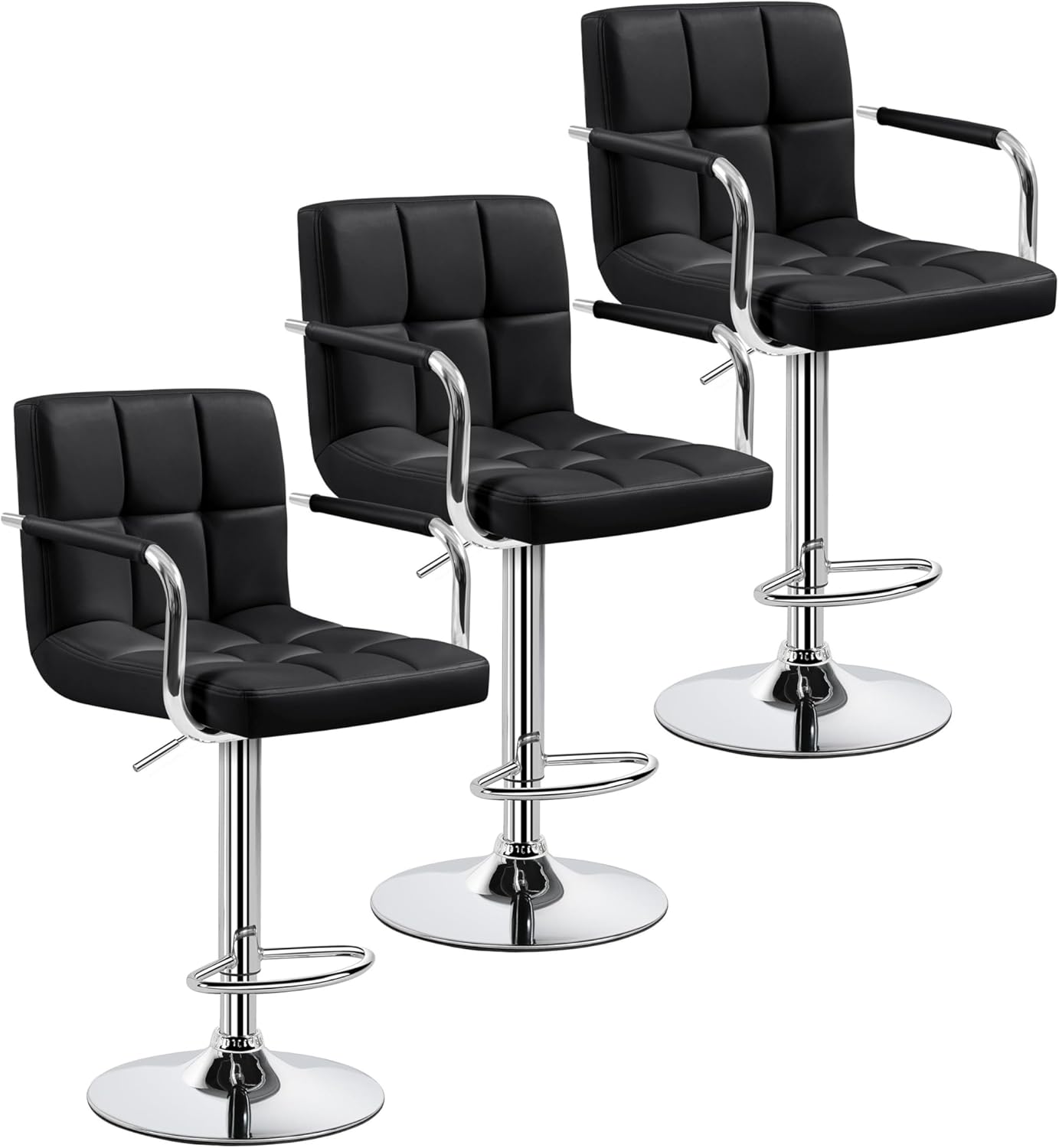 Yaheetech Bar Stools Set of 2, PU Leather Adjustable Swivel Barstools, Hydraulic Kitchen Counter Height Bar Chairs with Armrest and Back for Bar, Kitchen, Dining Room, Beige