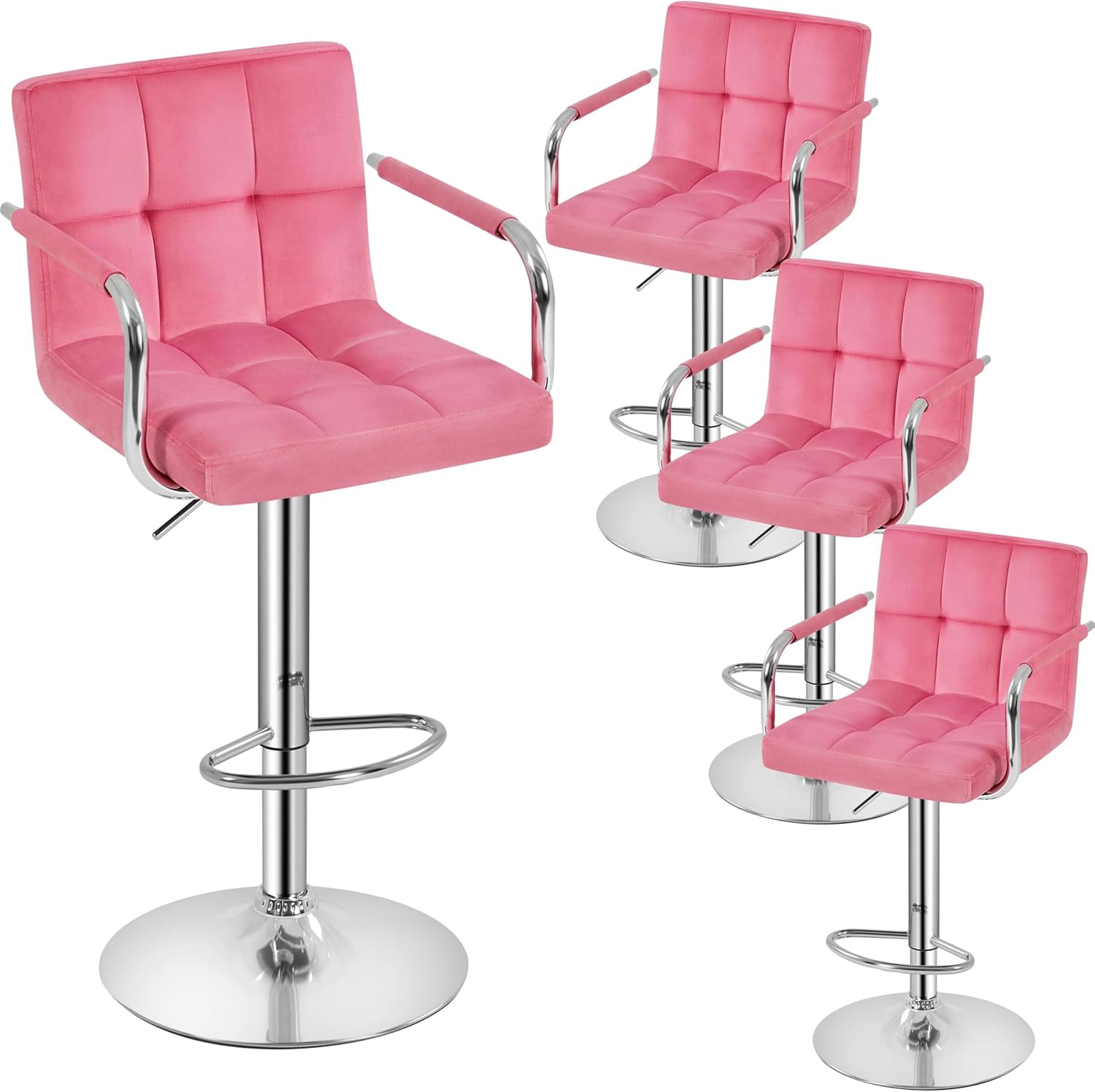 Yaheetech Bar Stools Set of 2, PU Leather Adjustable Swivel Barstools, Hydraulic Kitchen Counter Height Bar Chairs with Armrest and Back for Bar, Kitchen, Dining Room, Beige