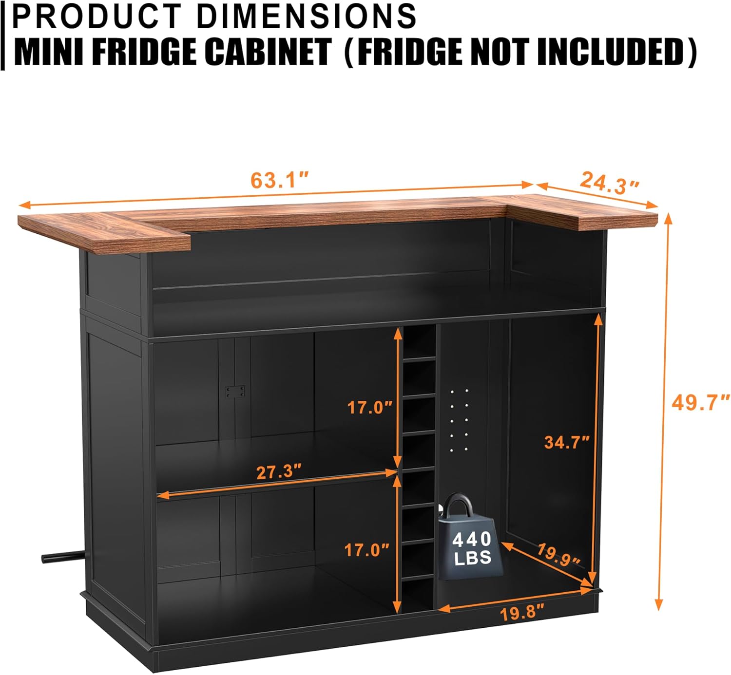 GDLF Home Bar Unit with Fridge Space, U-Shape Liquor Wine Cabinet, 63.1" Mini Bar Table with Storage for Basement or Living Room