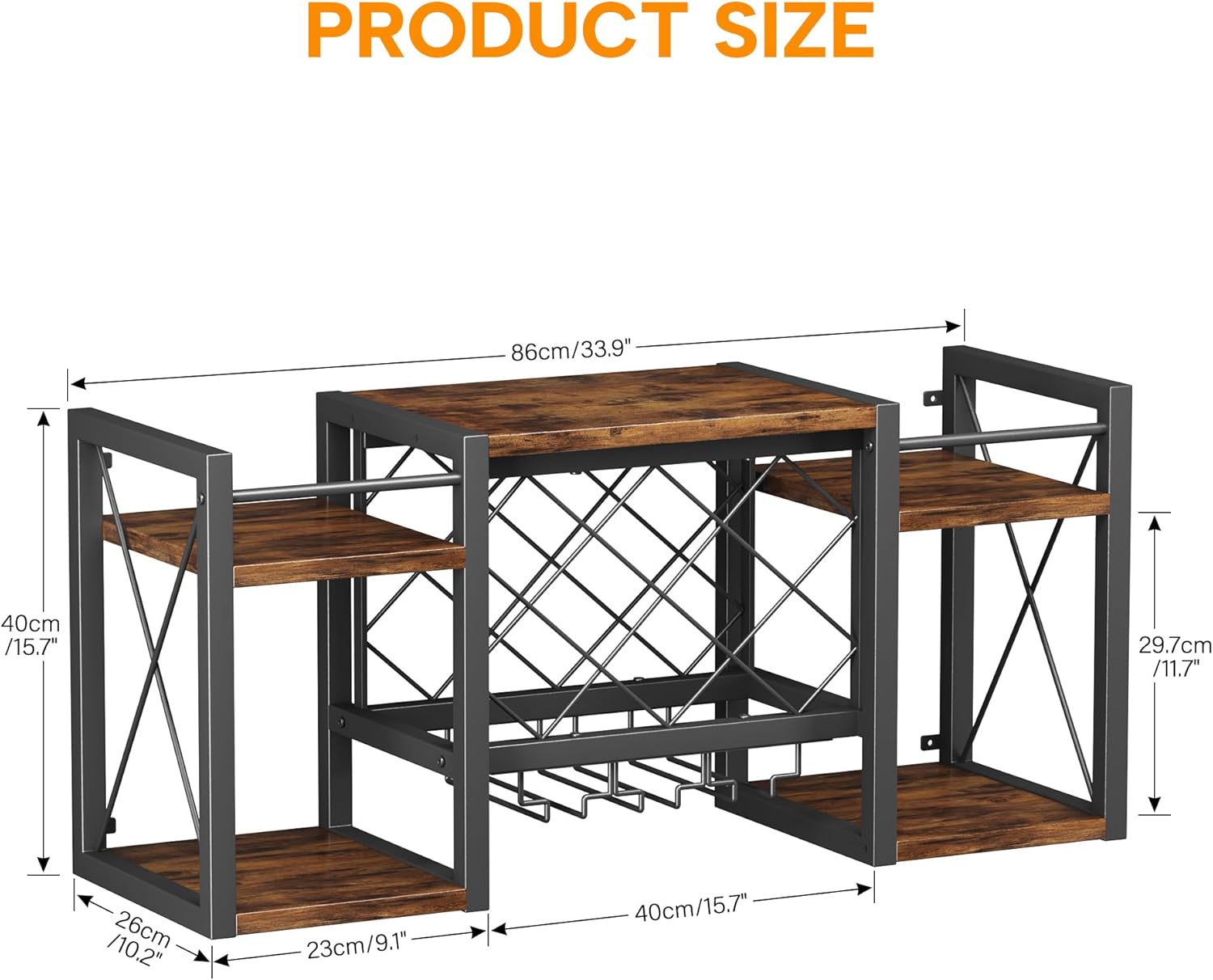 Wall Mounted Wine Rack with Glass Holder, Wood-Metal Retro Bar Shelf, Wine Bottles Display Wall Storage for Kitchen Dining Room Home Bar