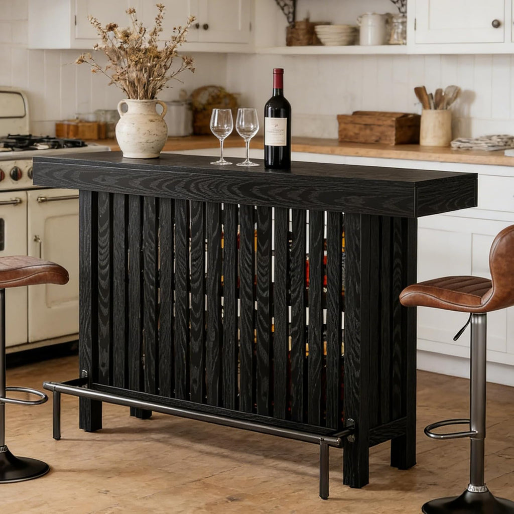 Tribesigns Bar Table with Footrest, 63 Inches Modern Home Bar Unit with 2-Tier Storage, 42" H Counter Height Pub Table for Kitchen Island, Living Room, Dining Room (Black)