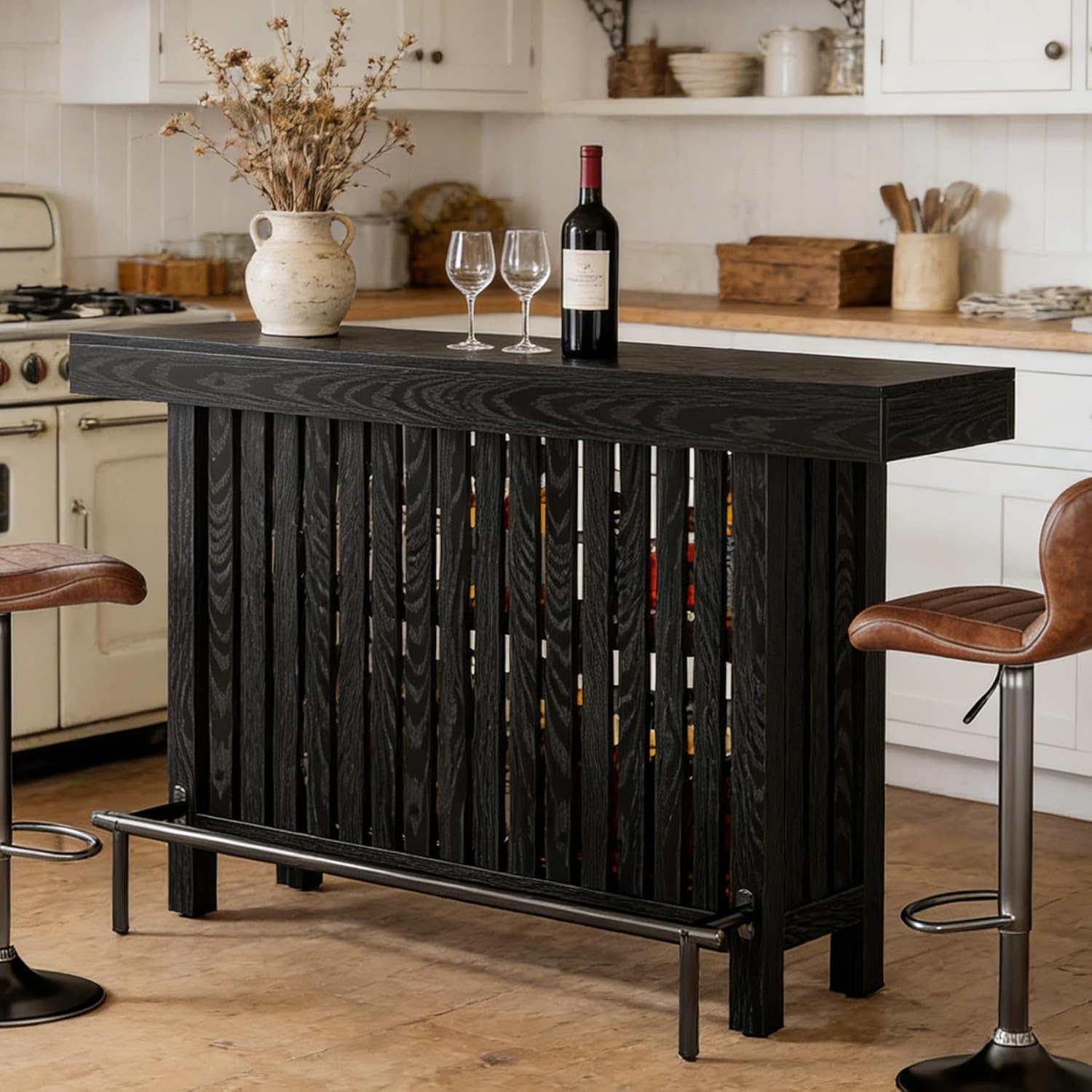 Tribesigns Bar Table with Footrest, 63 Inches Modern Home Bar Unit with 2-Tier Storage, 42" H Counter Height Pub Table for Kitchen Island, Living Room, Dining Room (Rustic Brown)