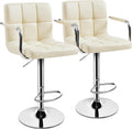 Yaheetech Bar Stools Set of 2, PU Leather Adjustable Swivel Barstools, Hydraulic Kitchen Counter Height Bar Chairs with Armrest and Back for Bar, Kitchen, Dining Room, Beige