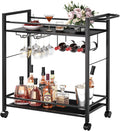 Bar Cart,Home Bar Serving Cart with Storage Shelves, 2 Tier Rolling Beverage Cart with Wheels, Modern Flowing Gold Wine Cart with Wine Rack and Glass Holder for Kitchen, Dinning Room,Living Room