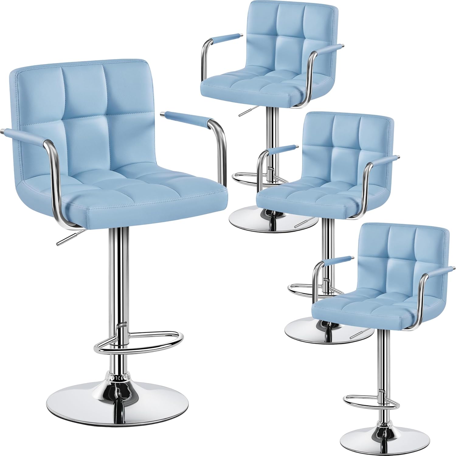 Yaheetech Bar Stools Set of 2, PU Leather Adjustable Swivel Barstools, Hydraulic Kitchen Counter Height Bar Chairs with Armrest and Back for Bar, Kitchen, Dining Room, Beige