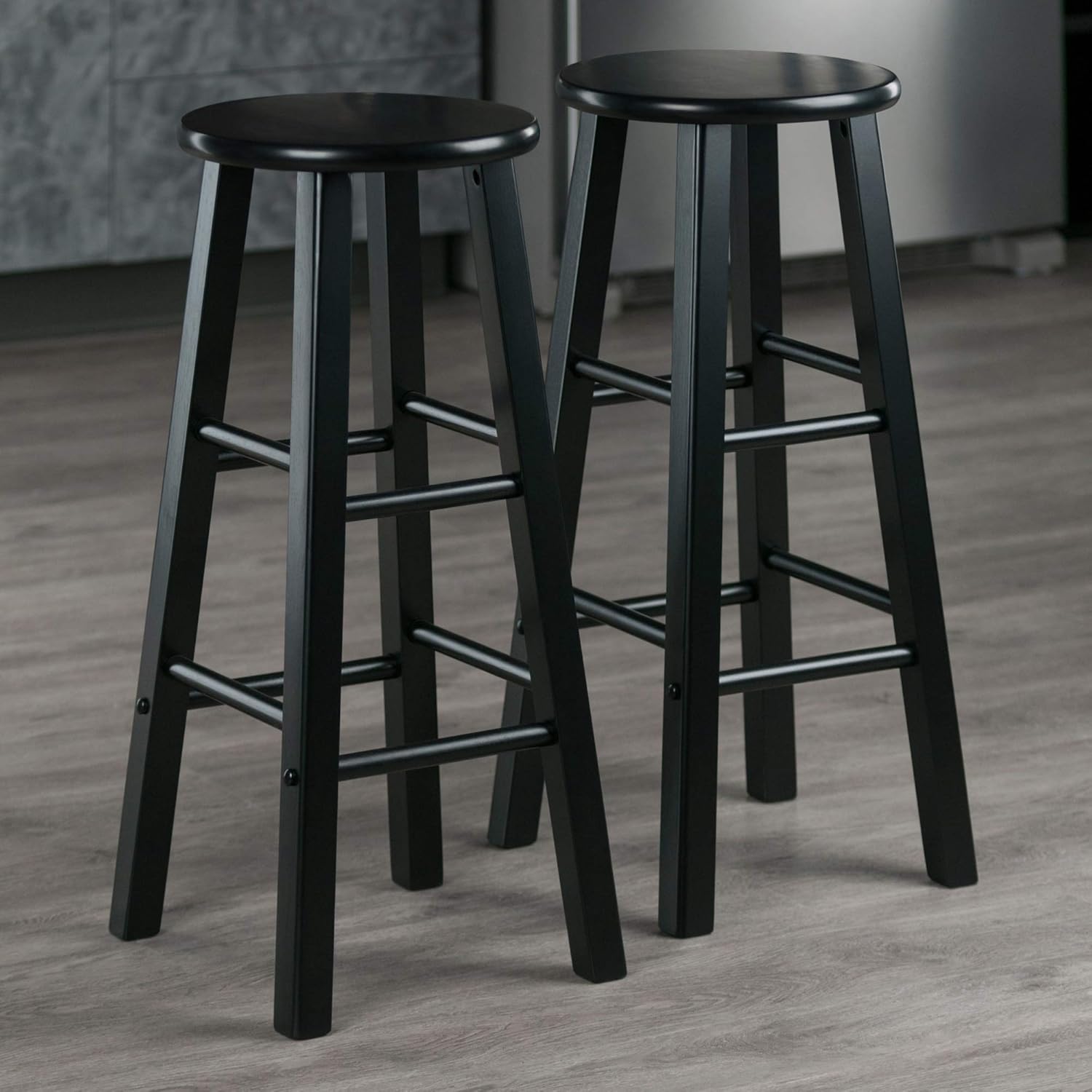 Winsome Element 2-Piece 29In Bar Stool Set, Black Finish, Solid Wood, Modern Design