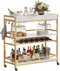 BON AUGURE Bar Cart for The Home, Rolling Home Bar Serving Cart on Wheels, 3 Tier Liquor Beverage Carts with Wine Rack and Glass Holder (Rustic Oak)