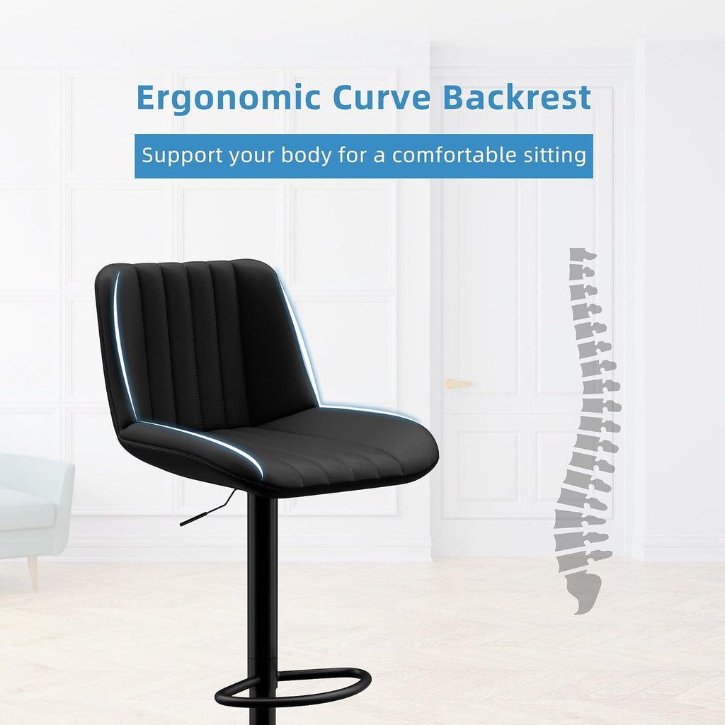 Shintenchi Swivel Bar Stools Set of 2, Adjustable Faux Leather Upholstered Swivel Counter Stools, Armless Bar Height Island Chairs with Back and Footrest, Black