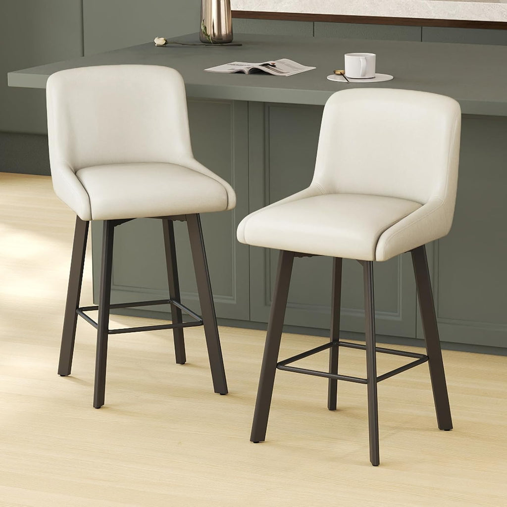 Swivel Bar Stools Set of 2, 26''H Upholstered Barstools with Backs, Modern Counter Height Bar Stool Chairs for Kitchen Island, Metal Legs, Fabric, Gray Counter Stools