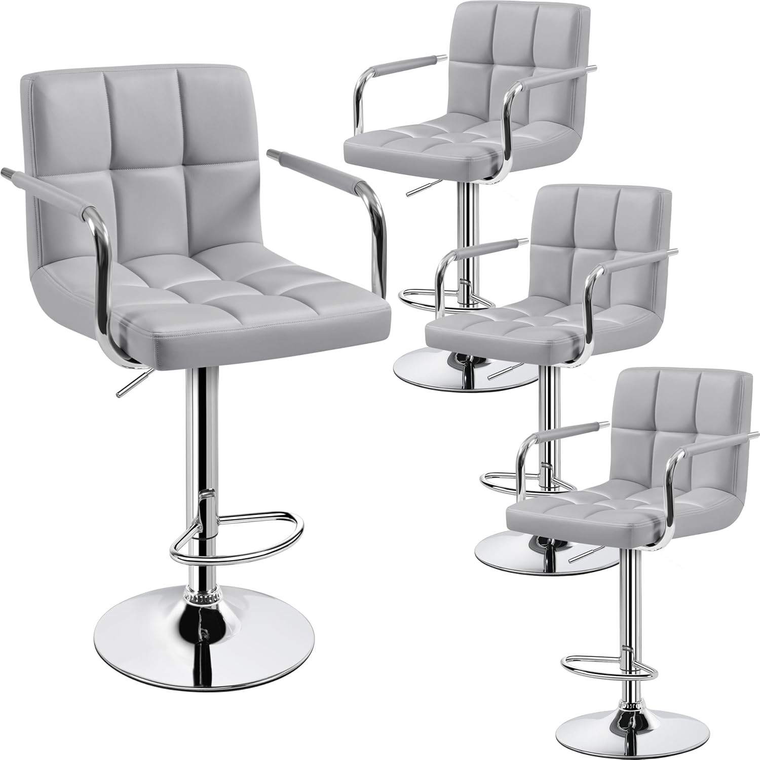 Yaheetech Bar Stools Set of 2, PU Leather Adjustable Swivel Barstools, Hydraulic Kitchen Counter Height Bar Chairs with Armrest and Back for Bar, Kitchen, Dining Room, Beige