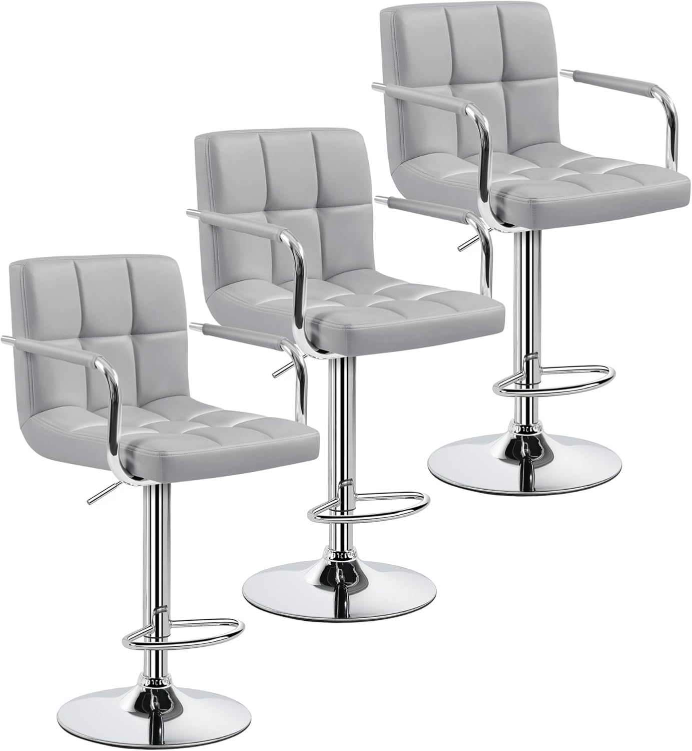 Yaheetech Bar Stools Set of 2, PU Leather Adjustable Swivel Barstools, Hydraulic Kitchen Counter Height Bar Chairs with Armrest and Back for Bar, Kitchen, Dining Room, Beige