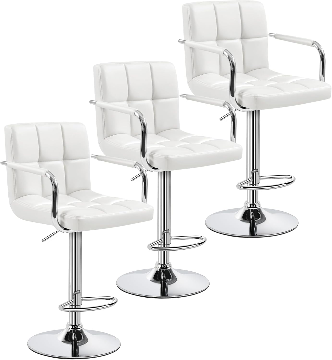 Yaheetech Bar Stools Set of 2, PU Leather Adjustable Swivel Barstools, Hydraulic Kitchen Counter Height Bar Chairs with Armrest and Back for Bar, Kitchen, Dining Room, Beige