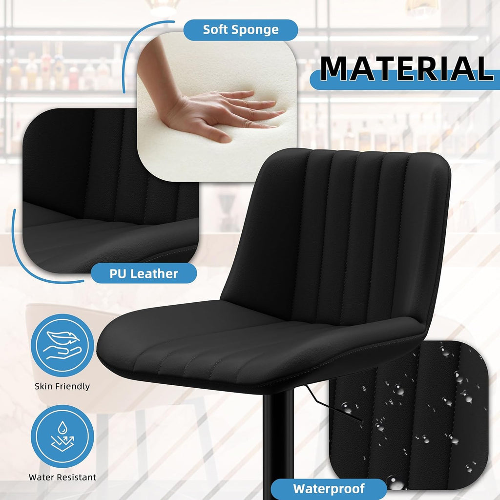 Shintenchi Swivel Bar Stools Set of 2, Adjustable Faux Leather Upholstered Swivel Counter Stools, Armless Bar Height Island Chairs with Back and Footrest, Black