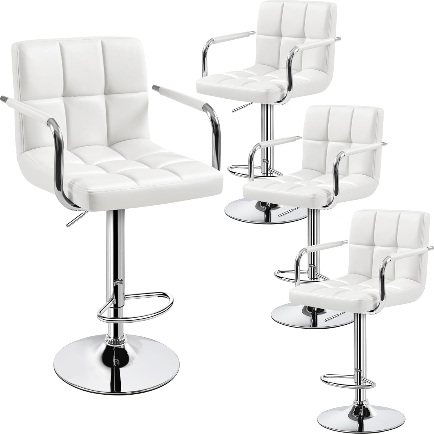 Yaheetech Bar Stools Set of 2, PU Leather Adjustable Swivel Barstools, Hydraulic Kitchen Counter Height Bar Chairs with Armrest and Back for Bar, Kitchen, Dining Room, Beige