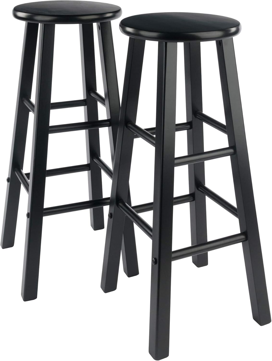 Winsome Element 2-Piece 29In Bar Stool Set, Black Finish, Solid Wood, Modern Design
