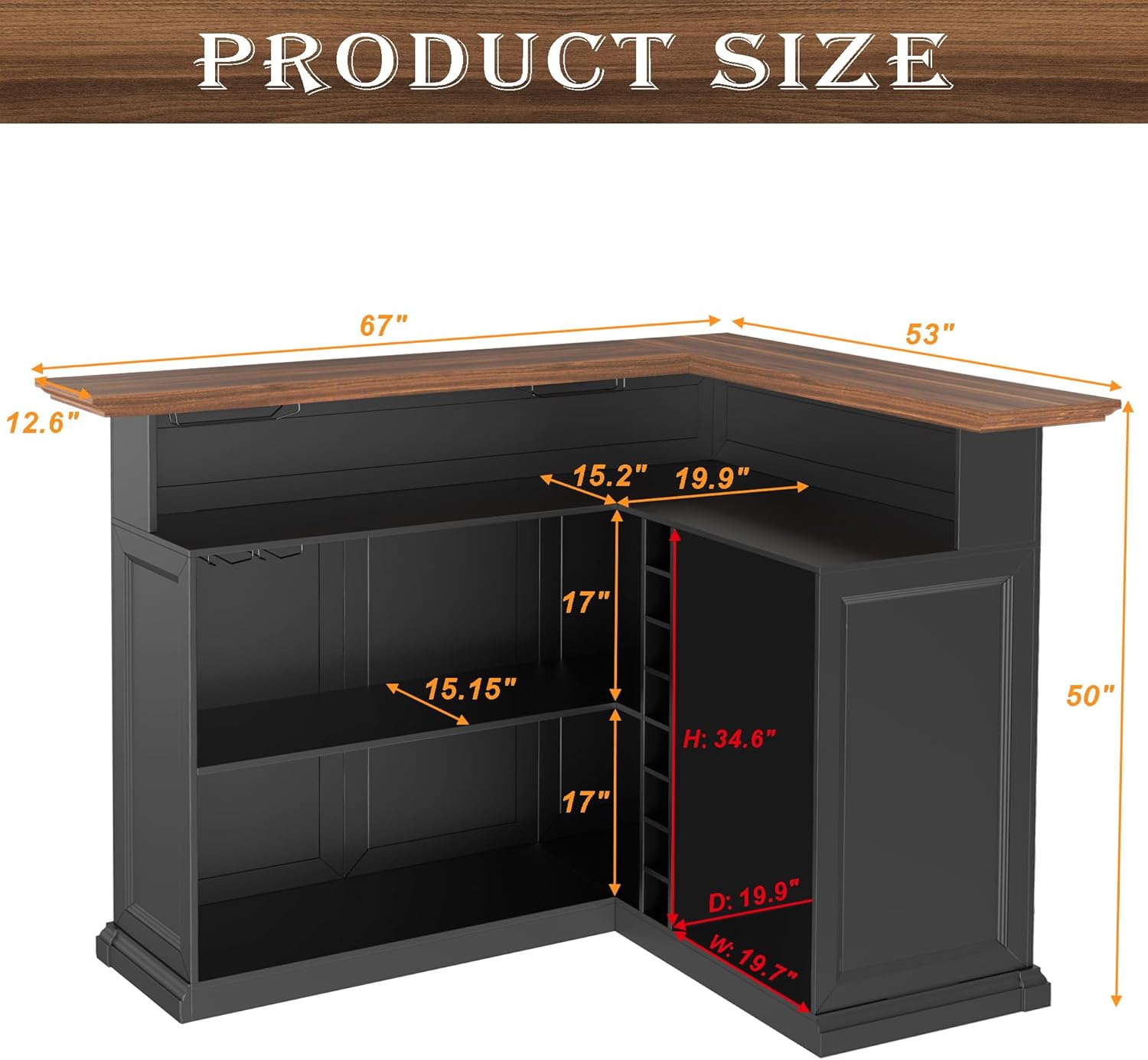 GDLF L Shaped Home Bar Cabinet with Fridge Space, Oversized Modern Basement Bar Table, 67" x 53” Wine Cabinet with Storage for Man Cave