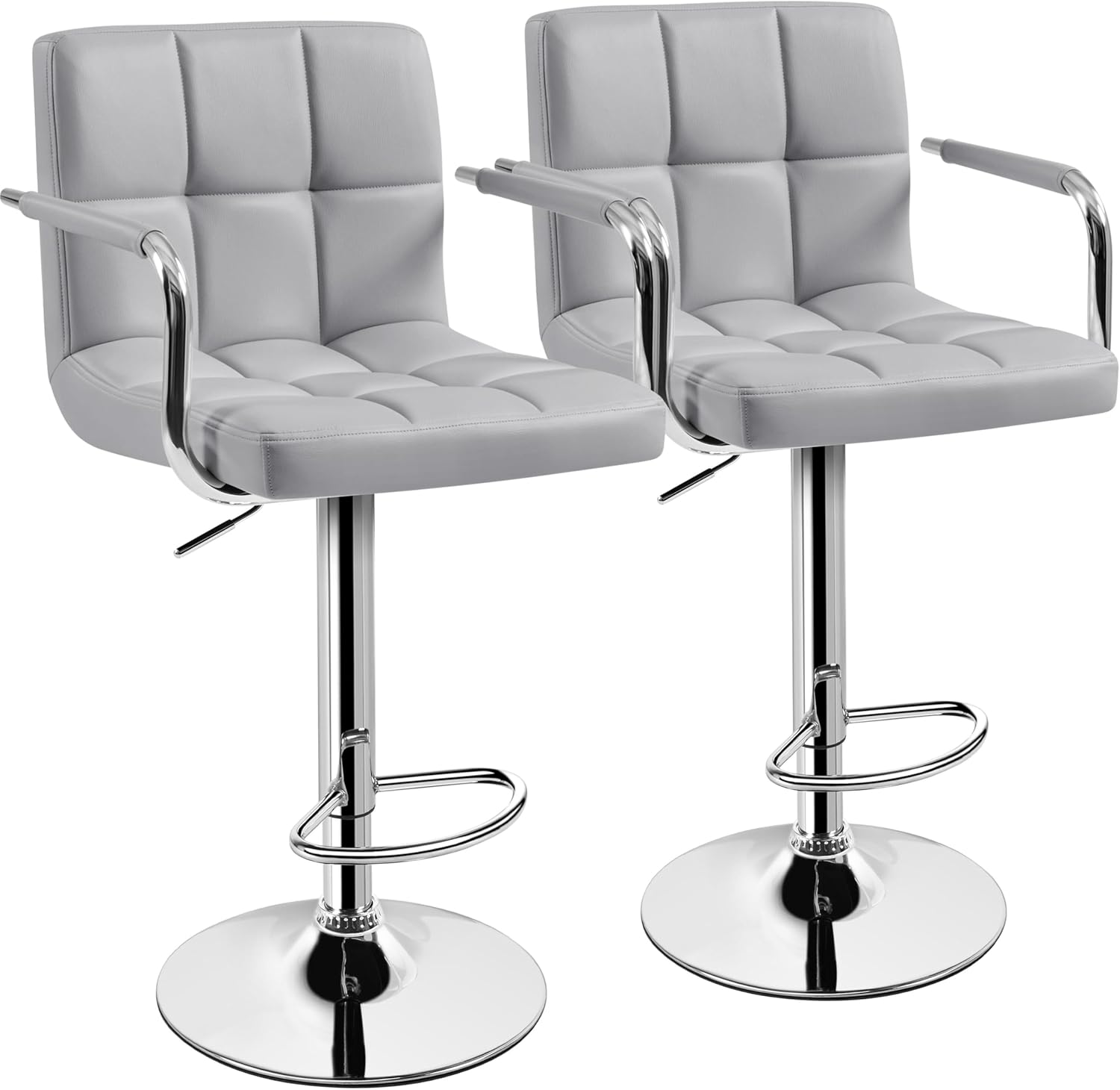 Yaheetech Bar Stools Set of 2, PU Leather Adjustable Swivel Barstools, Hydraulic Kitchen Counter Height Bar Chairs with Armrest and Back for Bar, Kitchen, Dining Room, Beige