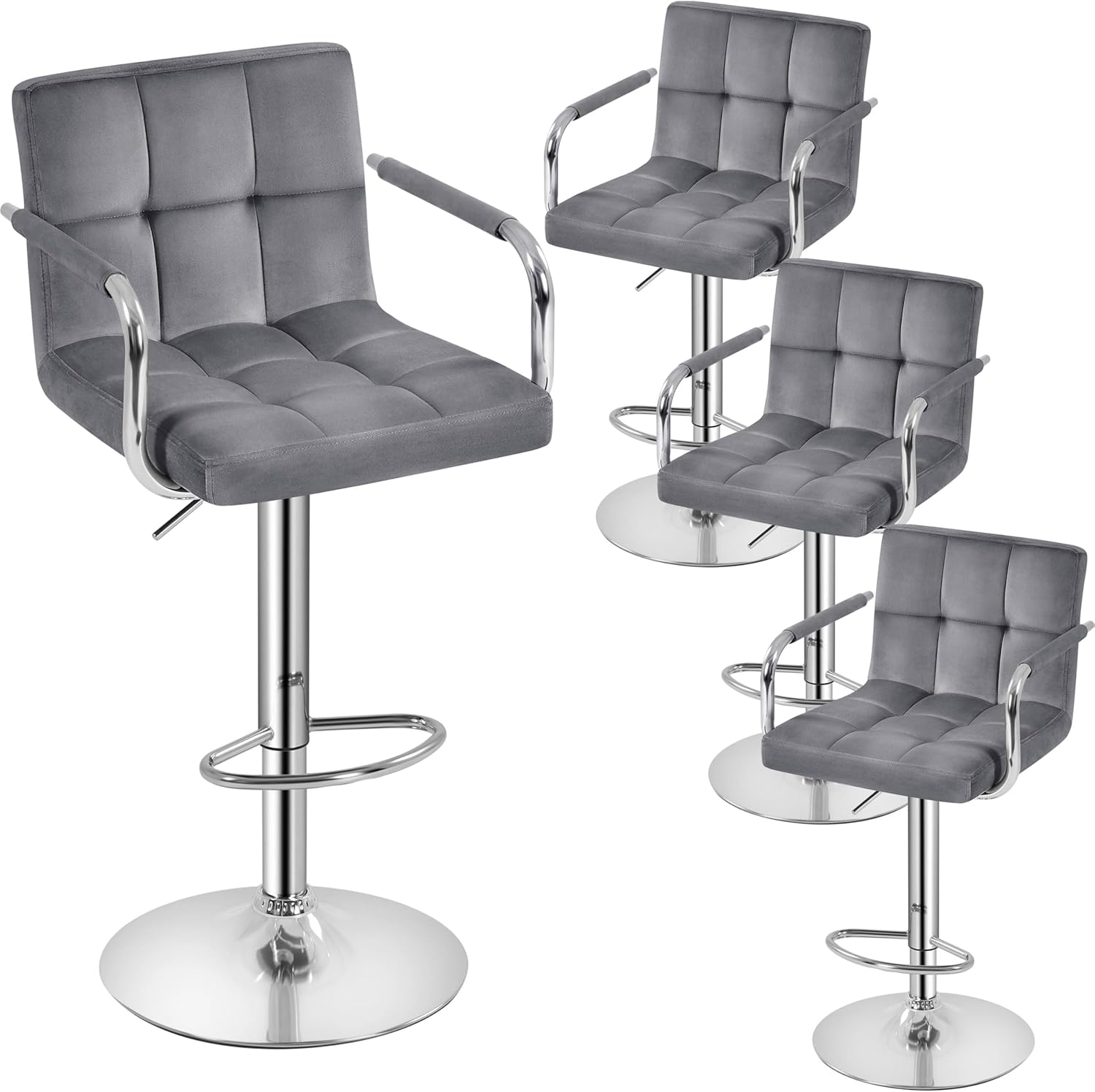 Yaheetech Bar Stools Set of 2, PU Leather Adjustable Swivel Barstools, Hydraulic Kitchen Counter Height Bar Chairs with Armrest and Back for Bar, Kitchen, Dining Room, Beige