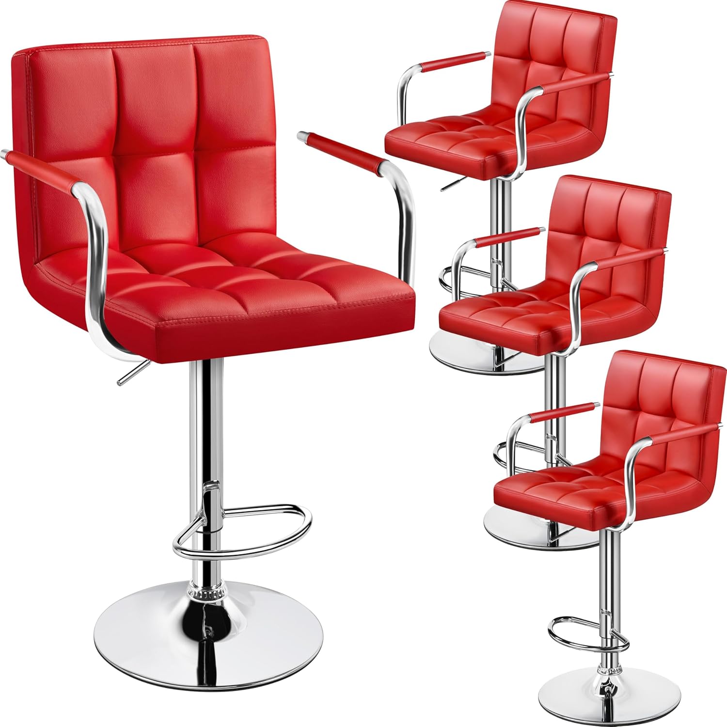 Yaheetech Bar Stools Set of 2, PU Leather Adjustable Swivel Barstools, Hydraulic Kitchen Counter Height Bar Chairs with Armrest and Back for Bar, Kitchen, Dining Room, Beige