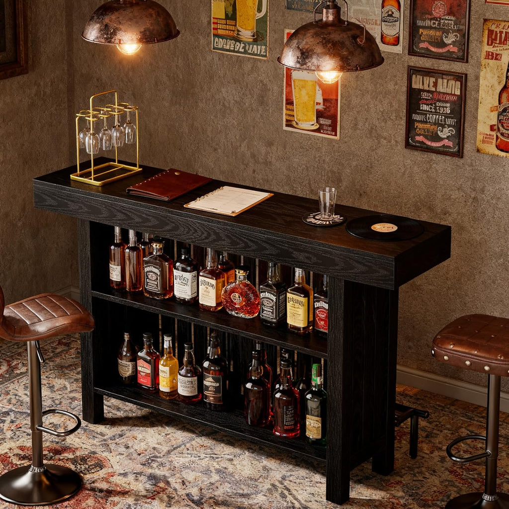 Tribesigns Bar Table with Footrest, 63 Inches Modern Home Bar Unit with 2-Tier Storage, 42" H Counter Height Pub Table for Kitchen Island, Living Room, Dining Room (Black)