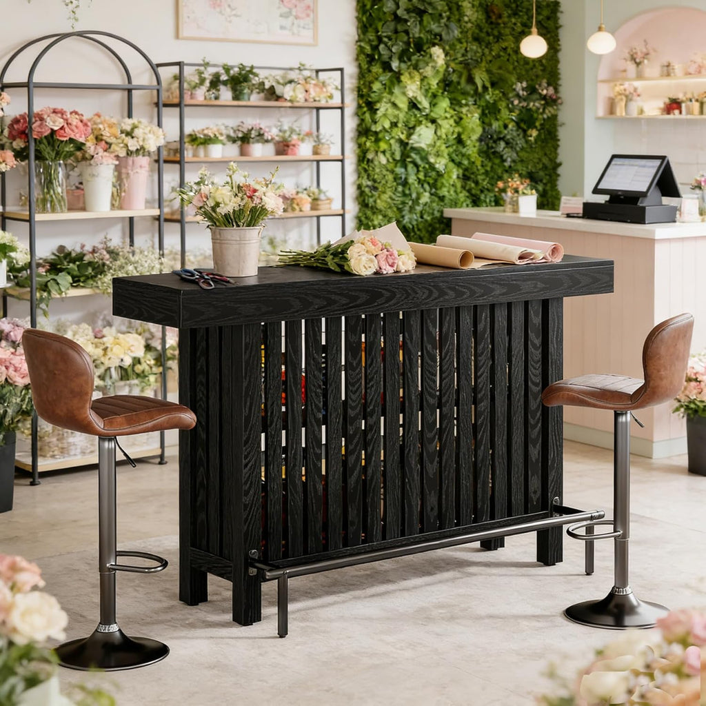 Tribesigns Bar Table with Footrest, 63 Inches Modern Home Bar Unit with 2-Tier Storage, 42" H Counter Height Pub Table for Kitchen Island, Living Room, Dining Room (Black)