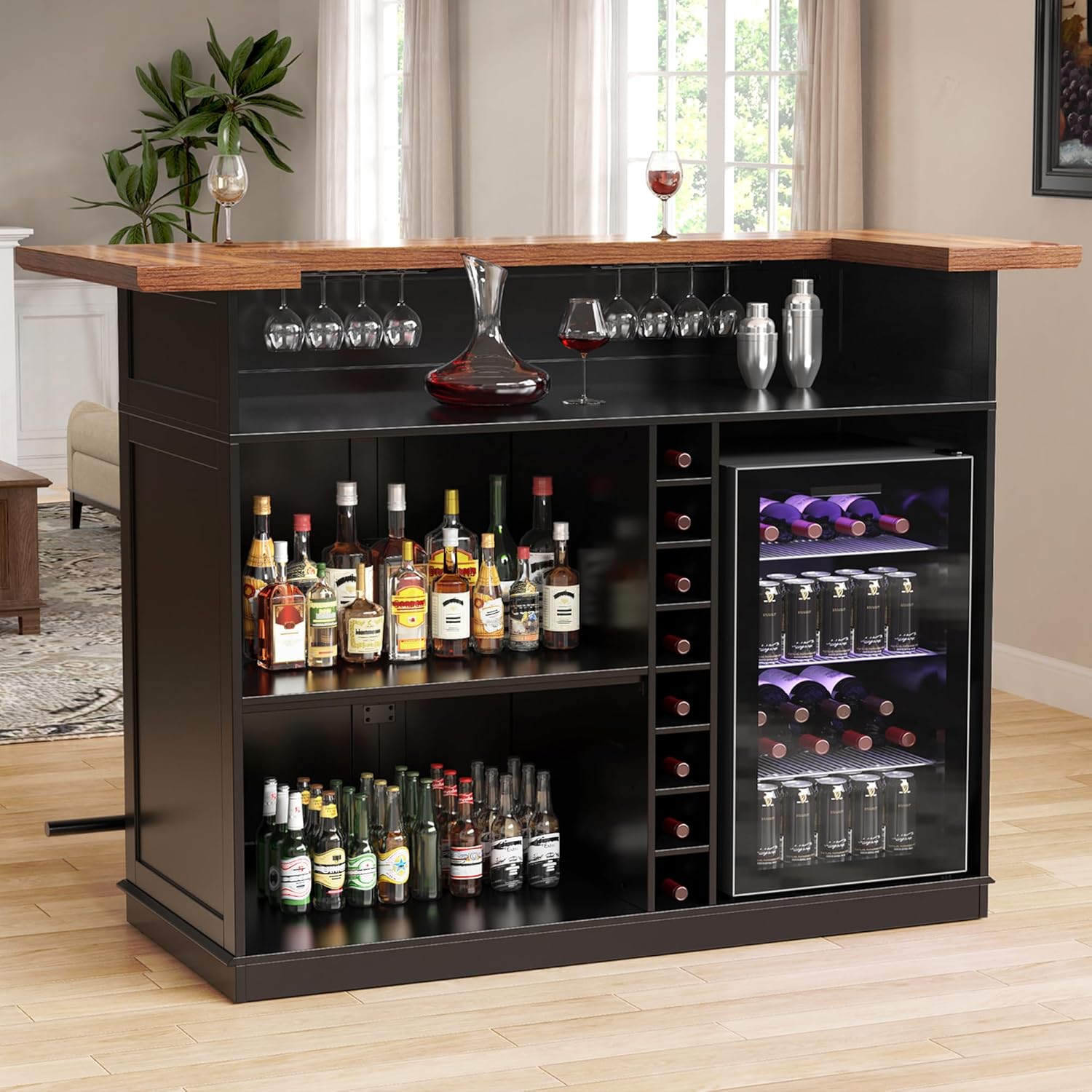 GDLF Home Bar Unit with Fridge Space, U-Shape Liquor Wine Cabinet, 63.1" Mini Bar Table with Storage for Basement or Living Room
