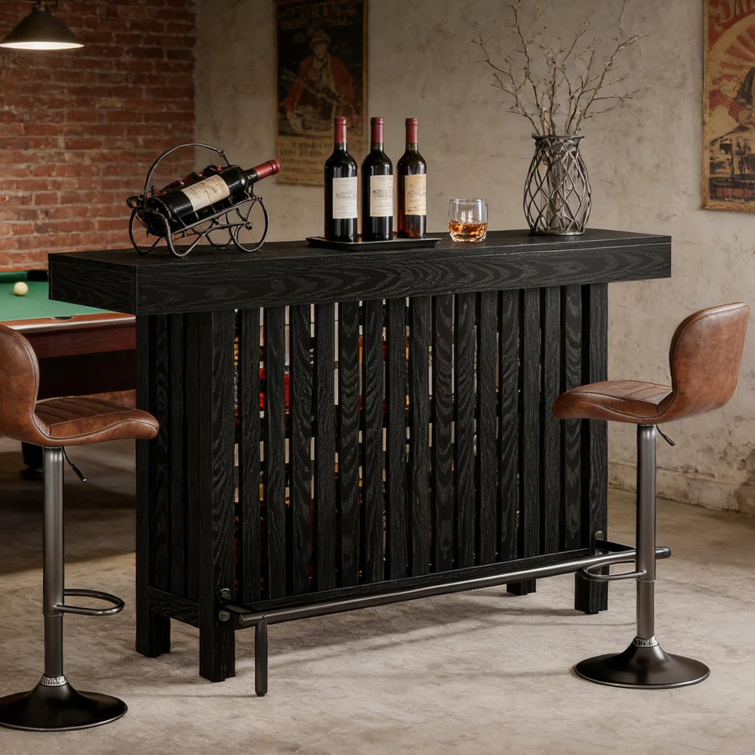 Tribesigns Bar Table with Footrest, 63 Inches Modern Home Bar Unit with 2-Tier Storage, 42" H Counter Height Pub Table for Kitchen Island, Living Room, Dining Room (Black)