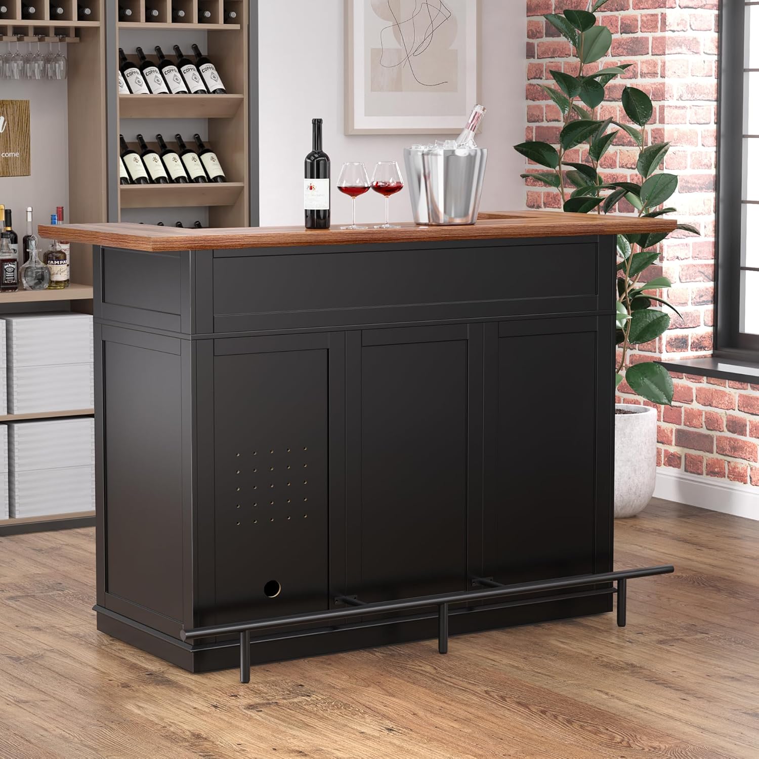 GDLF Home Bar Unit with Fridge Space, U-Shape Liquor Wine Cabinet, 63.1" Mini Bar Table with Storage for Basement or Living Room