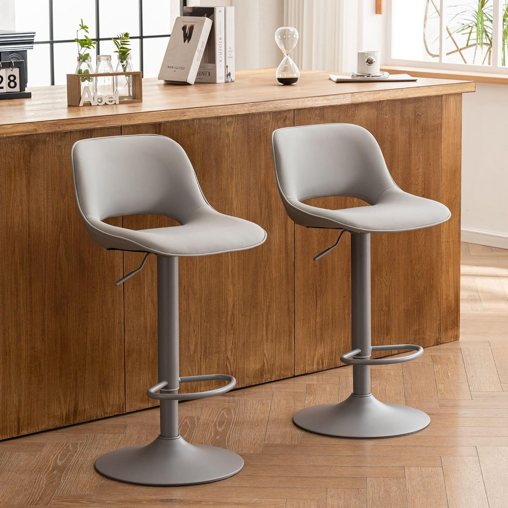 YOUNIKE Bar Stools Set of 2 Modern Swivel Barstools, Adjustable Counter Height Bar Stools Faux Leather Upholstered Counter Stools with Hollow Back for Kitchen Island, Greyish Green