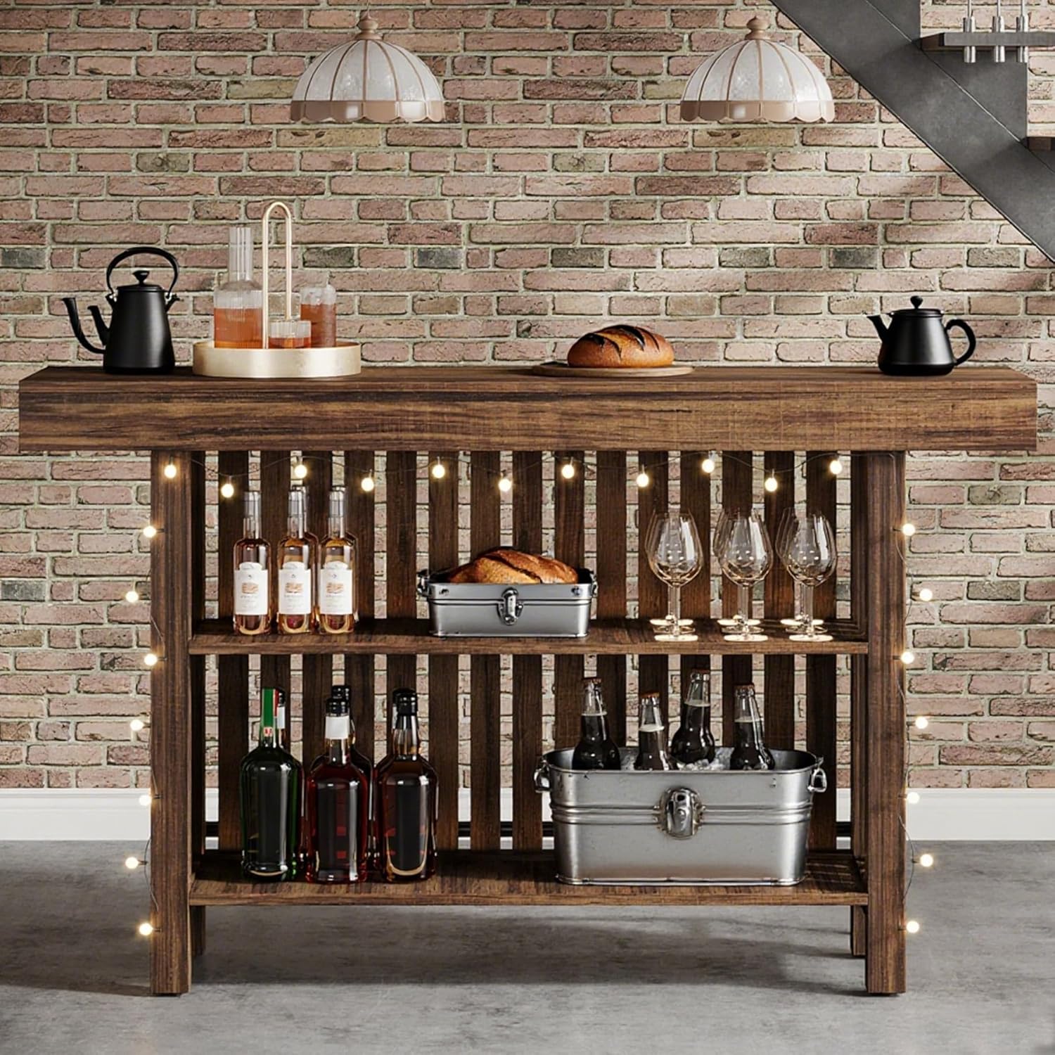 Tribesigns Bar Table with Footrest, 63 Inches Modern Home Bar Unit with 2-Tier Storage, 42" H Counter Height Pub Table for Kitchen Island, Living Room, Dining Room (Rustic Brown)