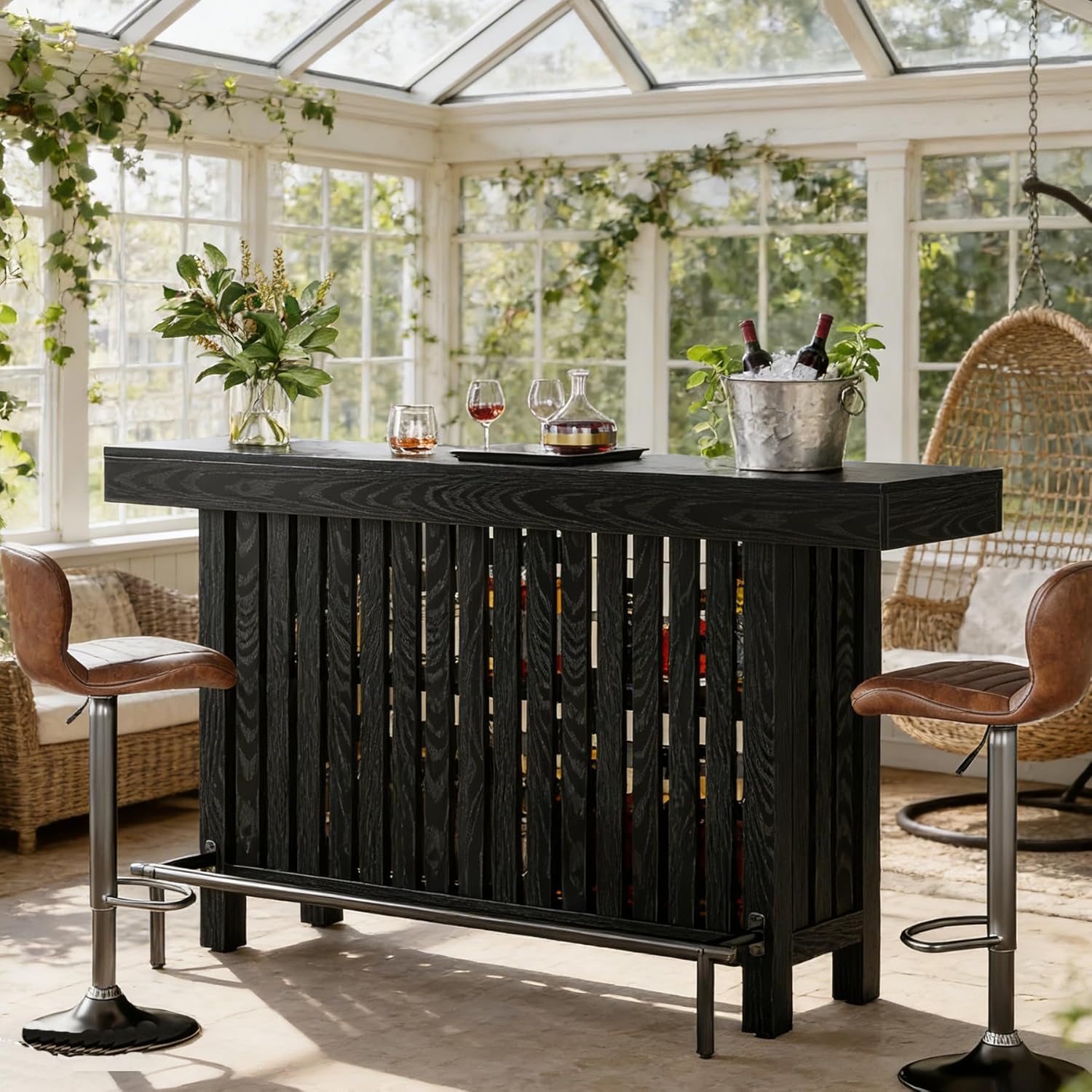 Tribesigns Bar Table with Footrest, 63 Inches Modern Home Bar Unit with 2-Tier Storage, 42" H Counter Height Pub Table for Kitchen Island, Living Room, Dining Room (Black)