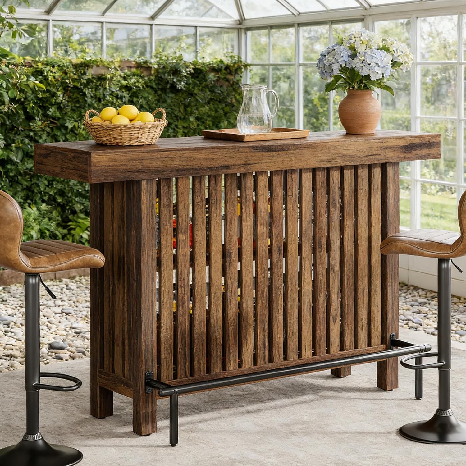 Tribesigns Bar Table with Footrest, 63 Inches Modern Home Bar Unit with 2-Tier Storage, 42" H Counter Height Pub Table for Kitchen Island, Living Room, Dining Room (Rustic Brown)
