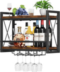 Homeiju Wall Mounted Wine Rack, Bottle & Glass Holder Wood-Metal Retro Wine Rack, Wine Bottles Display Wall Storage for Kitchen Dining Room Home Bar