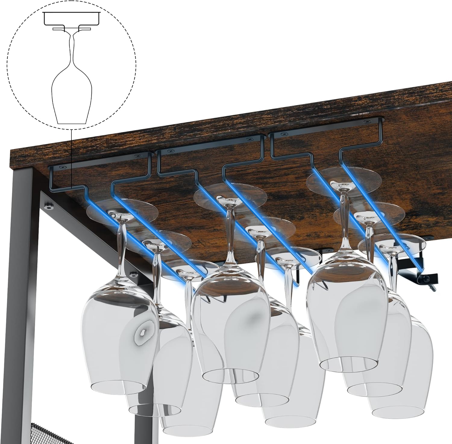 IDEALHOUSE 3-Tier Wine Bar Cabinet with Detachable Wine Rack and Storage Space, Buffet Cabinet with Glass Holder and Mesh Door, for Kitchen, Living Room and Bar (Rustic Brown)