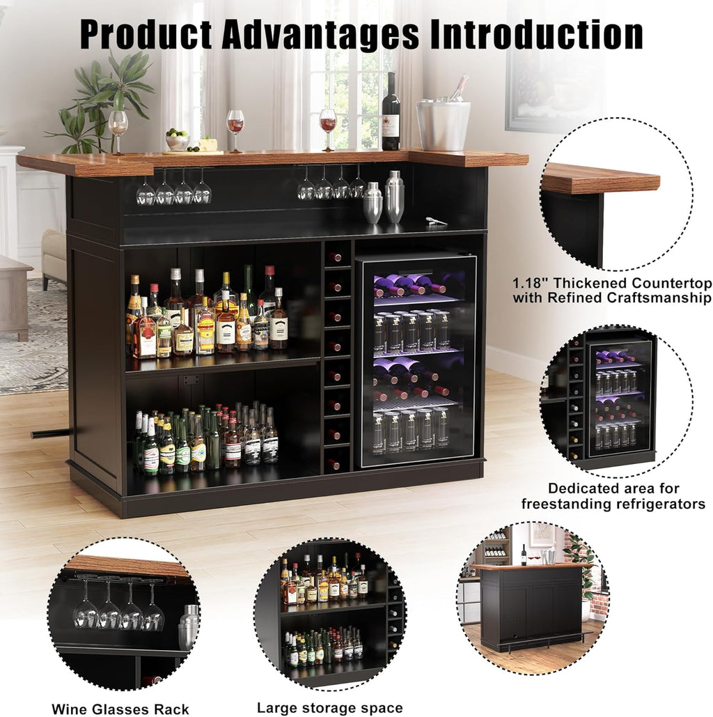 GDLF Home Bar Unit with Fridge Space, U-Shape Liquor Wine Cabinet, 63.1" Mini Bar Table with Storage for Basement or Living Room