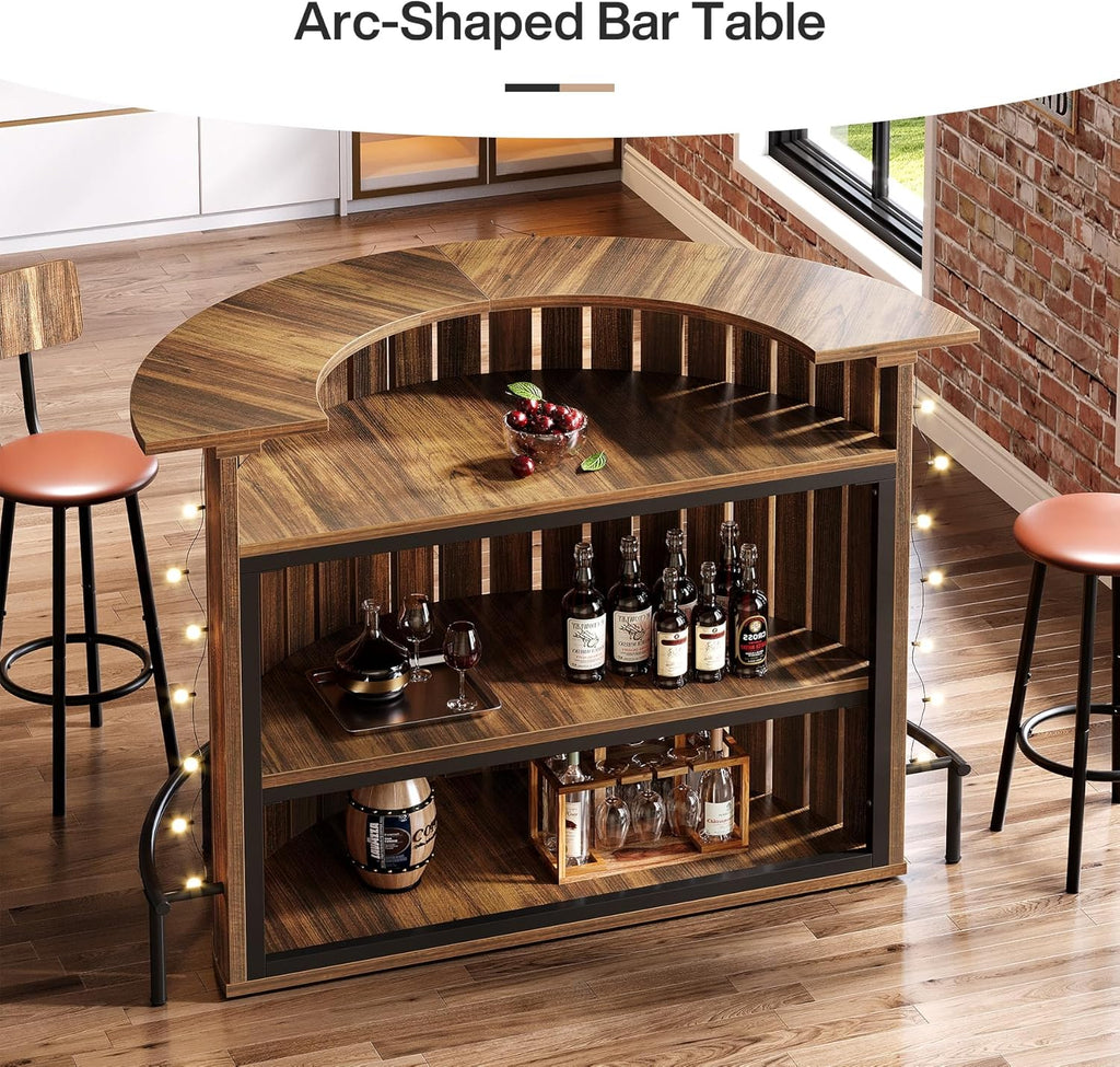 Tribesigns 4-Tier Bar Table, 39.4" H Home Bar Unit with Footrest, Arc-Shaped Mini Bar Table, Modern Wine Bar Cabinet for Home Pub, Living Room, Rustic Brown