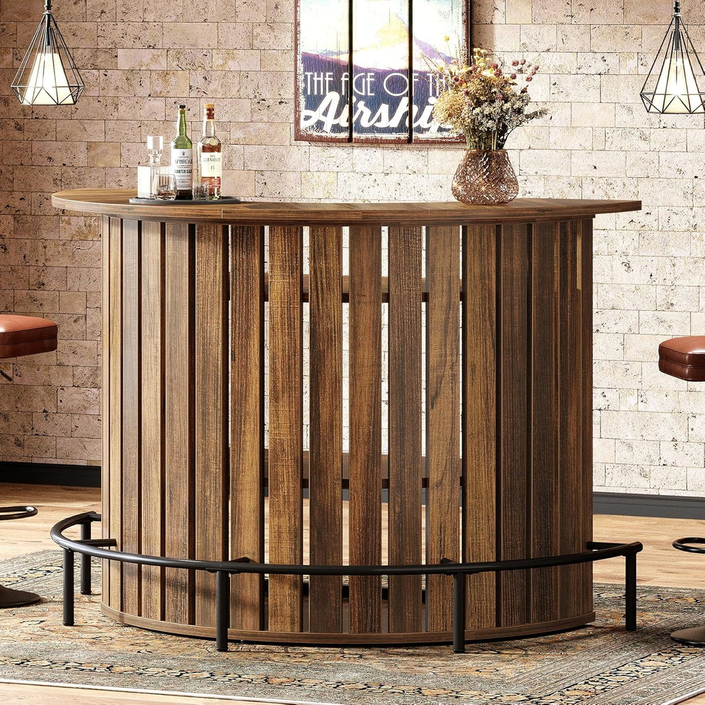 Tribesigns 4-Tier Bar Table, 39.4" H Home Bar Unit with Footrest, Arc-Shaped Mini Bar Table, Modern Wine Bar Cabinet for Home Pub, Living Room, Rustic Brown